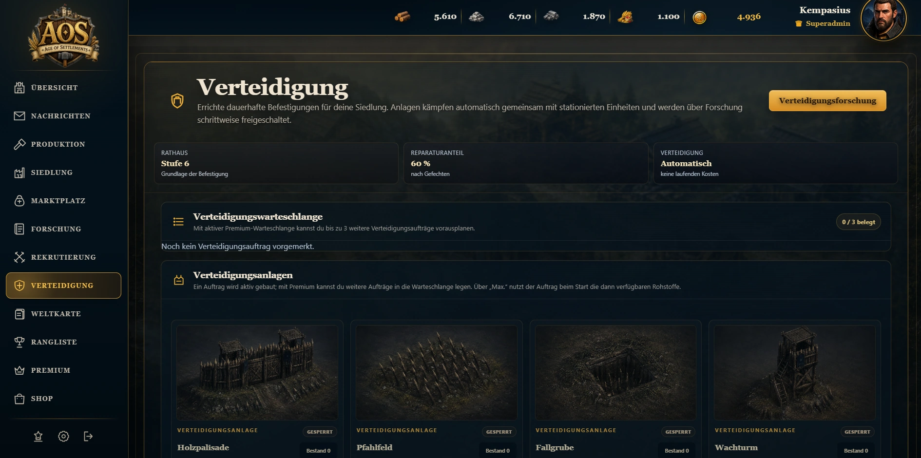 Age of Settlements: Verteidigungsanlagen zum Schutz der Siedlung